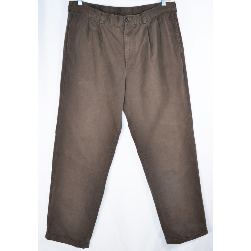 Brooks Brothers 346 Casual Pleat Front Cuffed Hem Cotton Pants Brown W38XL34